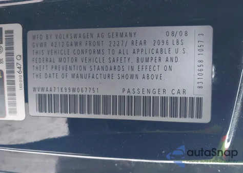 2009 Volkswagen Rabbit S z USA, uszkodzony, nr VIN WVWAA71K99W067751